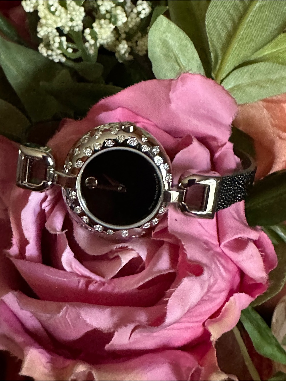 Elegant Authentic Black Movado Diamond Women's Bracelet Watch
